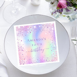 Servilleta De Papel Nombre holográfico púrpura de cumpleaños