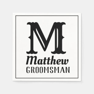 Servilleta De Papel Nombre Masculino Monogramado Bodas Clásicos Negro