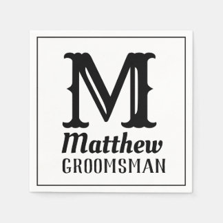 Servilleta De Papel Nombre Masculino Monogramado Bodas Clásicos Negro