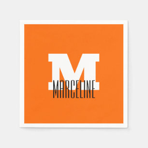 Servilleta De Papel Nombre moderno y elegante inicial   Naranja Neon S