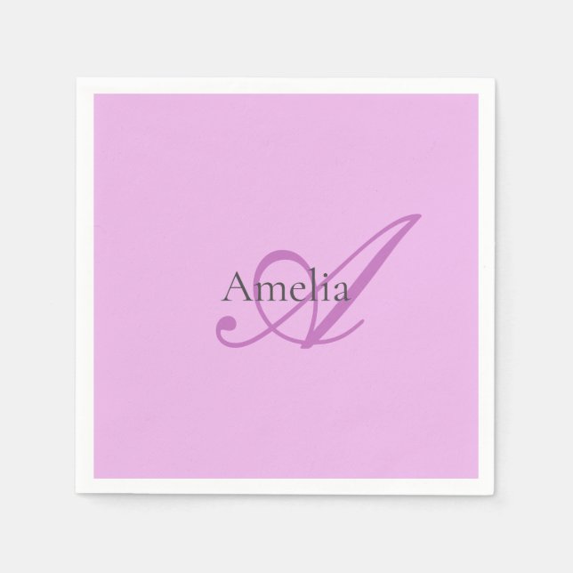 Servilleta De Papel Nombre Monograma Letra inicial Orquídea & Lilac (Anverso)