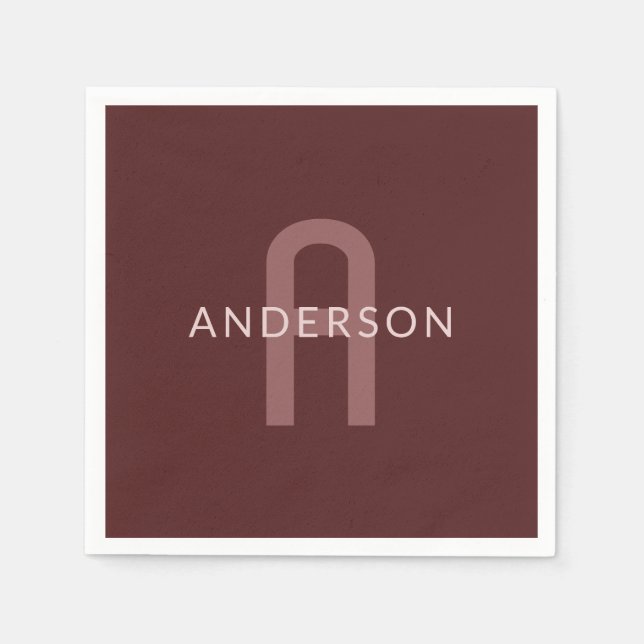 Servilleta De Papel Nombre Monogramado de aspecto moderno | Maroon Red (Anverso)