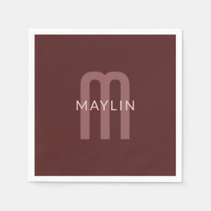 Servilleta De Papel Nombre Monogramado de aspecto moderno   Maroon Red