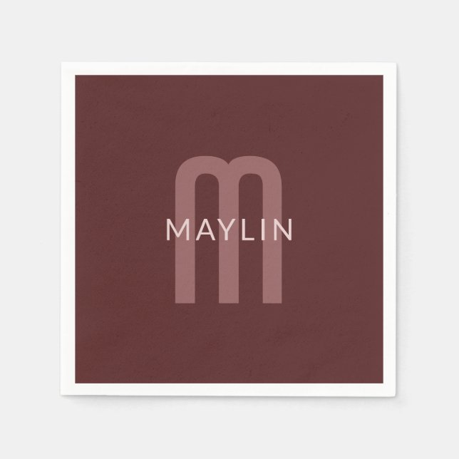 Servilleta De Papel Nombre Monogramado de aspecto moderno | Maroon Red (Anverso)