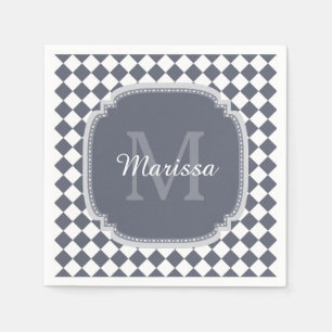 Servilleta De Papel Nombre monogramado de color gris y blanco trendy