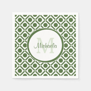 Servilleta De Papel Nombre monogramado geométrico verde y blanco moder