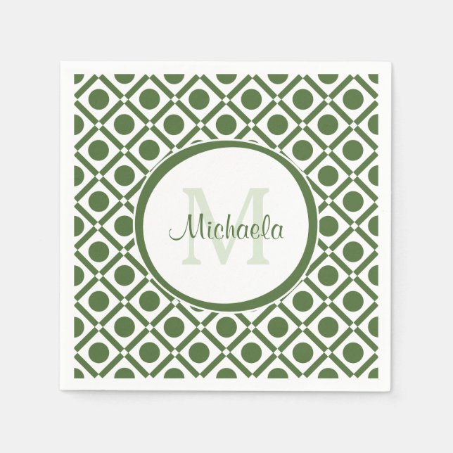 Servilleta De Papel Nombre monogramado geométrico verde y blanco moder (Anverso)