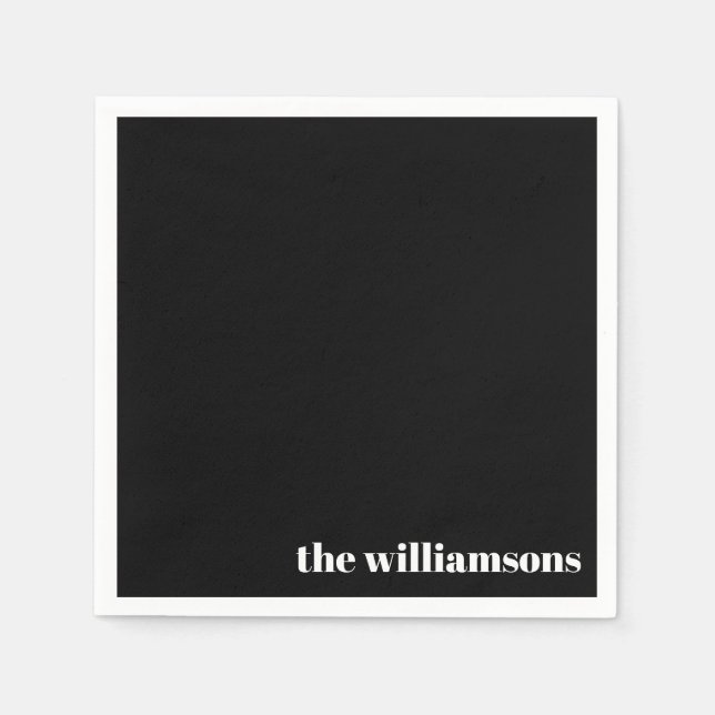 Servilleta De Papel Nombre monogramado minimalista retro blanco negro (Anverso)