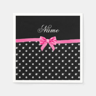Servilleta De Papel Nombre personal diamantes negros arco rosa