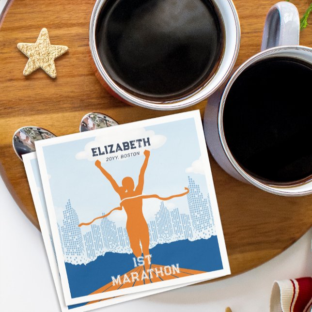Servilleta De Papel Nombre personalizado 1er Fiesta de celebración de  (Custom Name 1st Marathon Celebration Party Napkins)