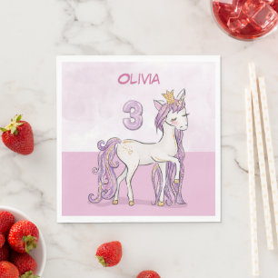 Servilleta De Papel Nombre personalizado 3er cumpleaños caballo rosa c