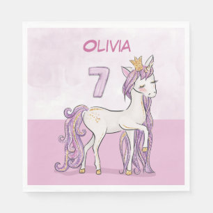 Servilleta De Papel Nombre personalizado 7º cumpleaños caballo rosa co