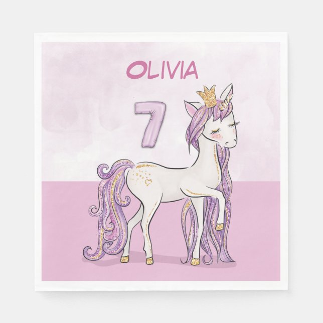 Servilleta De Papel Nombre personalizado 7cumpleaños Caballo rosa con  (Anverso)
