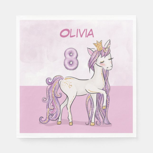 Servilleta De Papel Nombre personalizado 8 cumpleaños caballo rosa con (Anverso)