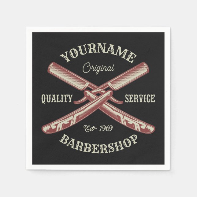 Servilleta De Papel NOMBRE personalizado Barber Straight Razor Barbers (Anverso)