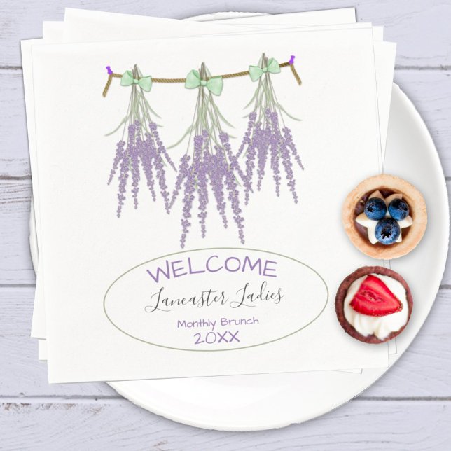 Servilleta De Papel Nombre personalizado Bienvenida Dried Lavender Bun (standard cocktail design on white napkin)