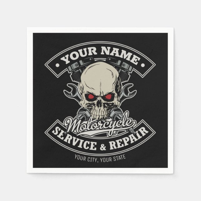 Servilleta De Papel NOMBRE Personalizado Biker Mechanic Skull Motorcyc (Anverso)
