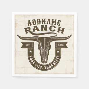 Servilleta De Papel NOMBRE Personalizado Bull Steer Skull Western Ranc