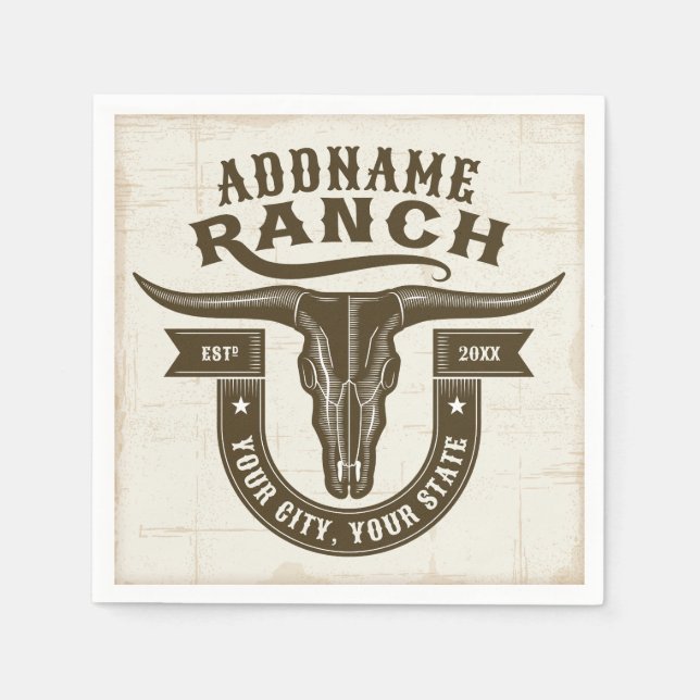 Servilleta De Papel NOMBRE Personalizado Bull Steer Skull Western Ranc (Anverso)