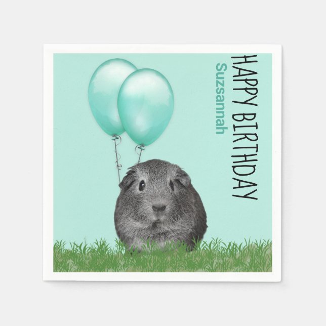 Servilleta De Papel Nombre personalizado Cumpleaños Guinea Cerdo Globo (Anverso)