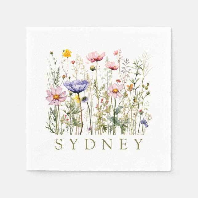 Servilleta De Papel Nombre personalizado de flor silvestre (Anverso)