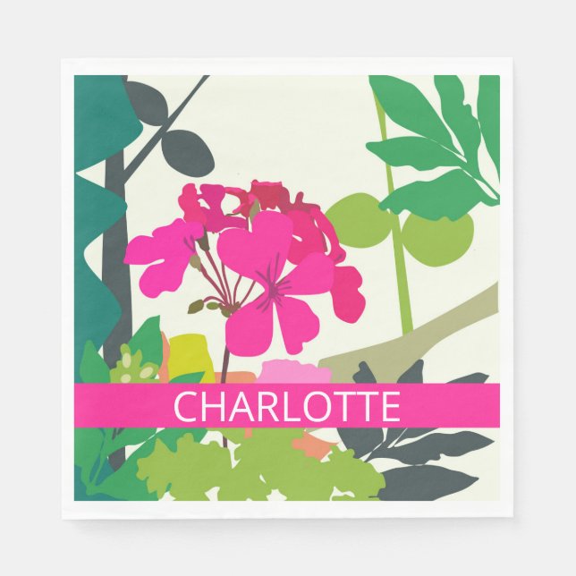 Servilleta De Papel Nombre personalizado de florecimiento de geranios  (Anverso)