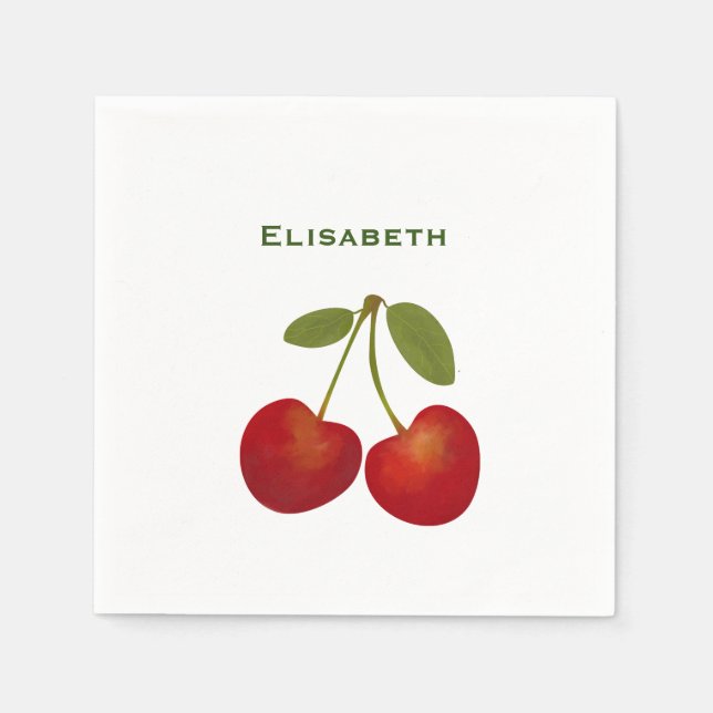 Servilleta De Papel Nombre personalizado de fruta de cerezas rojas (Anverso)