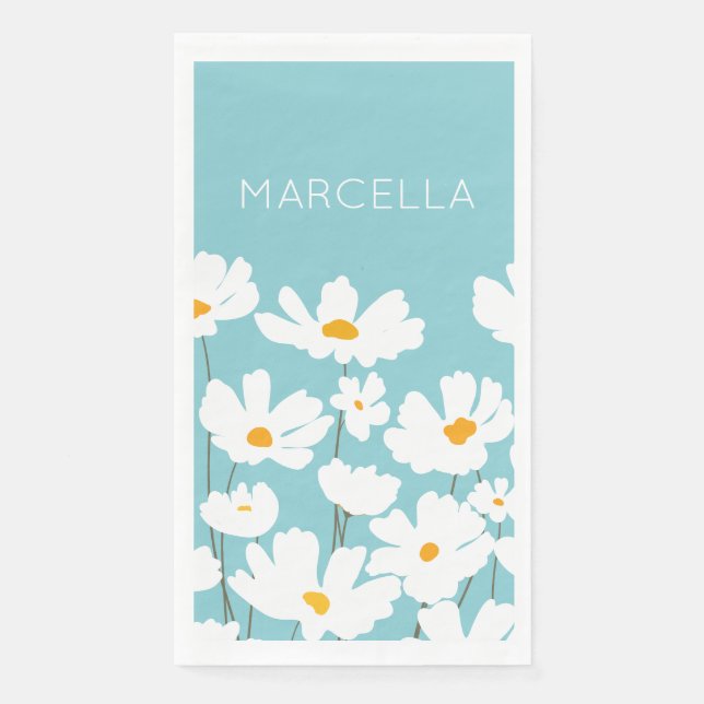 Servilleta De Papel Nombre personalizado de las flores de cosmos blanc (Anverso)