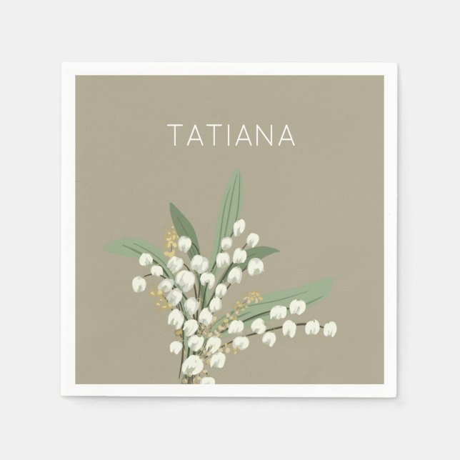 Servilleta De Papel Nombre personalizado de May Lily of Valley Floral  (Anverso)
