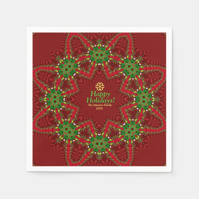 Servilleta De Papel Nombre personalizado de Navidades rojos y verdes (Anverso)