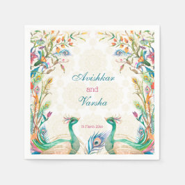 Servilleta De Papel nombre personalizado de pavo real de color verde a