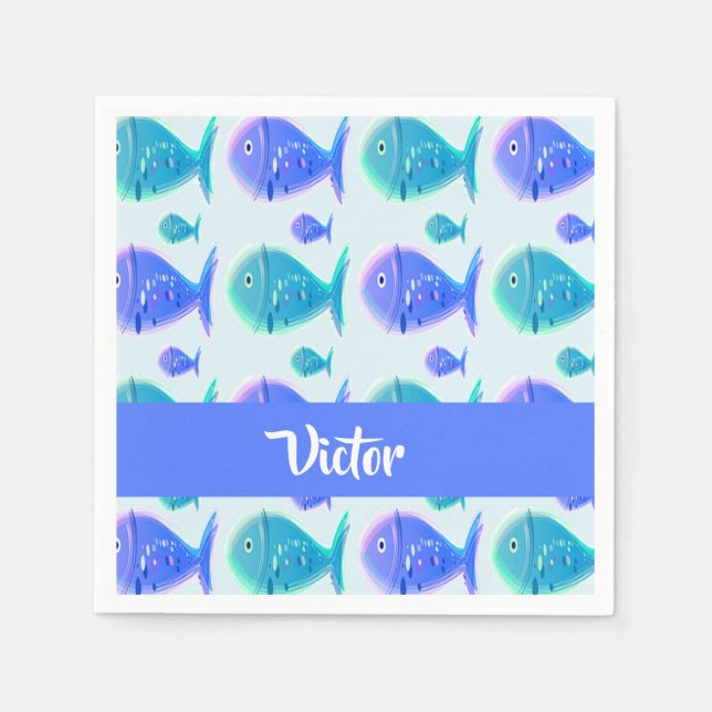 Servilleta De Papel Nombre personalizado de pez azul (Anverso)