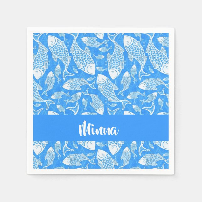 Servilleta De Papel Nombre personalizado de pez blanco (Anverso)