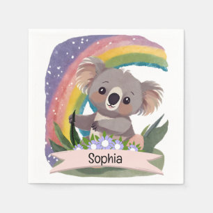 Servilleta De Papel Nombre personalizado del bebé de Koala Arcoiris