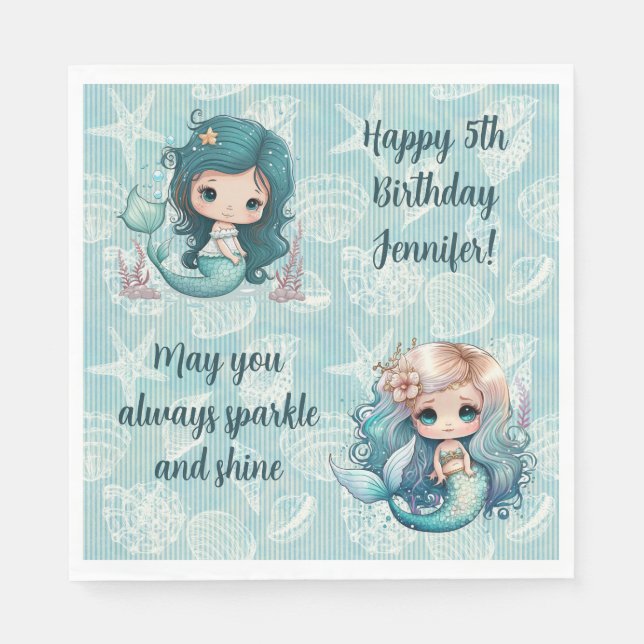 Servilleta De Papel Nombre personalizado Edad Sentimiento Sirena Cumpl (Anverso)