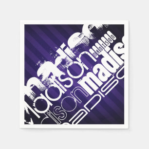 Servilleta De Papel Nombre personalizado en franjas violetas profundas