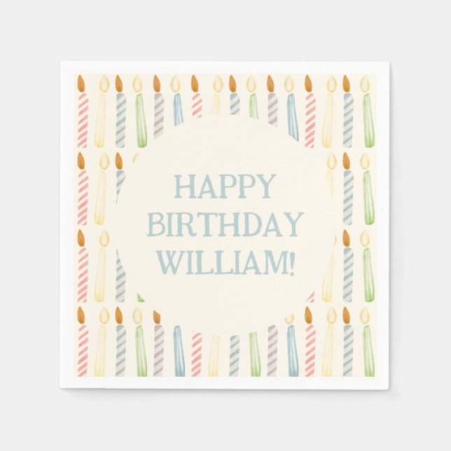 Servilleta De Papel Nombre personalizado Fiesta de velas de cumpleaños (Anverso)