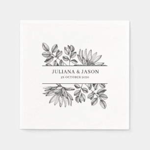 Servilleta De Papel Nombre personalizado Flor Blanca Boda