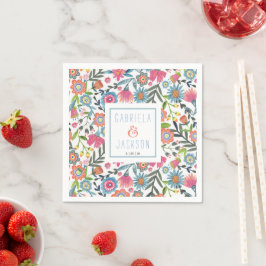 Servilleta De Papel Nombre personalizado floral folk acuarela