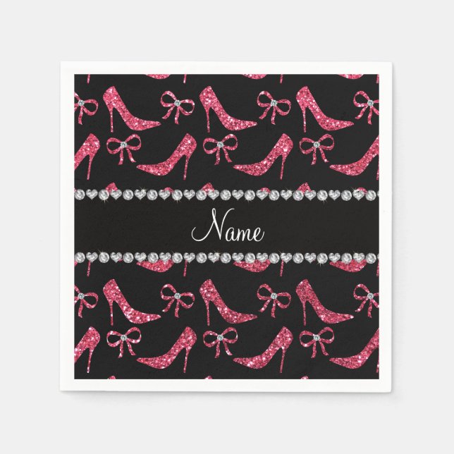 Servilleta De Papel Nombre personalizado fuchsia purpurina rosa alto t (Anverso)