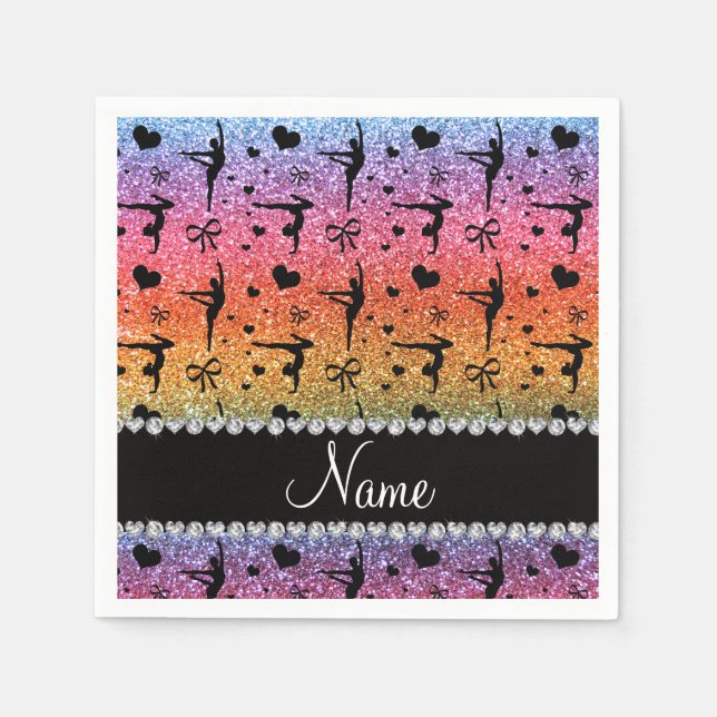 Servilleta De Papel Nombre personalizado gimnasia purpurina arcoiris (Anverso)
