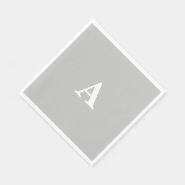 Servilleta De Papel Nombre personalizado inicial monograma Gris Blanco (Esquina)