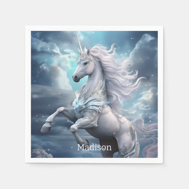 Servilleta De Papel Nombre personalizado lindo unicornio (Anverso)
