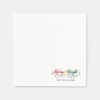 Servilleta De Papel Nombre personalizado Merry & Bright Script Minimal