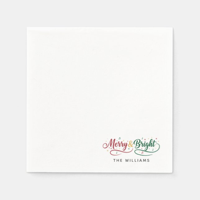 Servilleta De Papel Nombre personalizado Merry & Bright Script Minimal (Anverso)