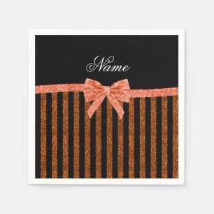 Servilleta De Papel Nombre personalizado naranja purpurinas de bandas