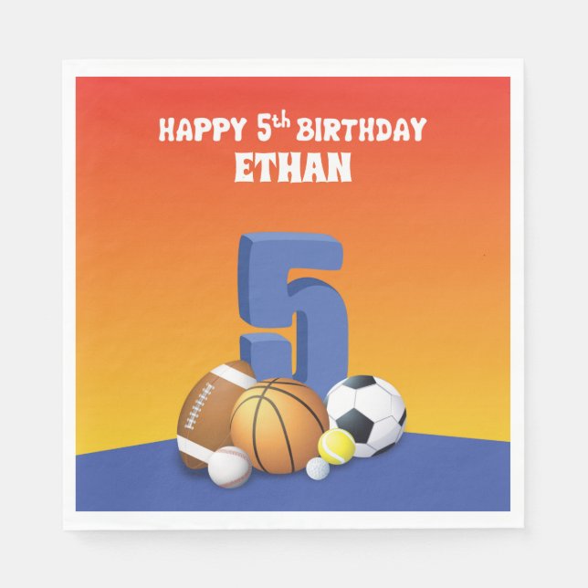 Servilleta De Papel Nombre Personalizado Niño 5º Bolas Deportivas de C (Anverso)