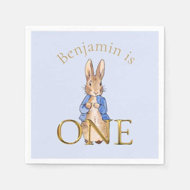 Servilleta De Papel Nombre personalizado Pedro el conejo Primer cumple (Anverso)