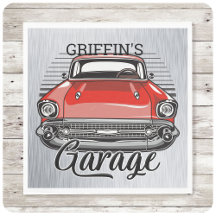 NOMBRE personalizado Retro Red Classic Car Garage
