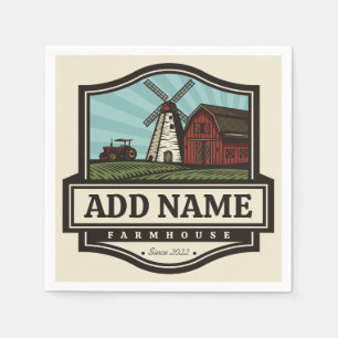 Servilleta De Papel NOMBRE Personalizado Rústico Farmhouse Old Windmil